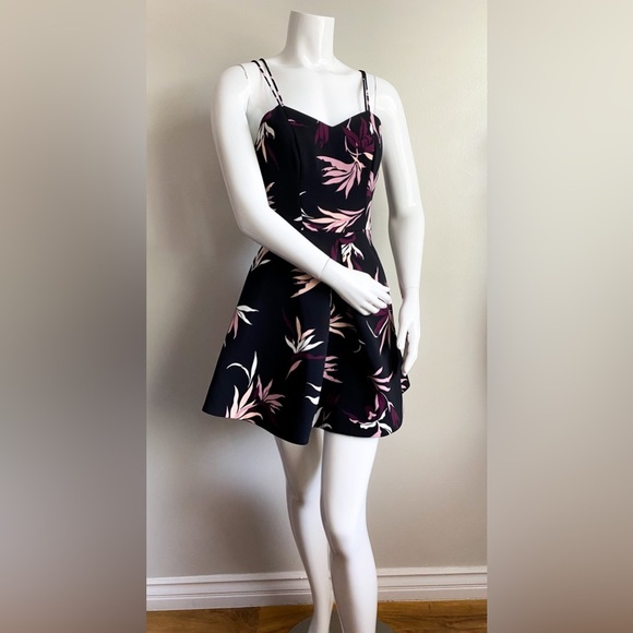 ANTHROPOLOGIE KEEPSAKE The Label Black Pink Black Fit Flare Fiction Dress Floral - Picture 6 of 10